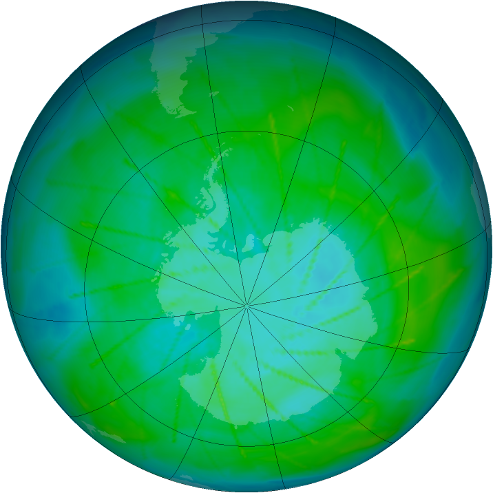 Antarctic ozone map for 08 January 2010